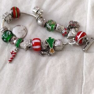 Holiday Charm Bracelet with Red and Green Beads